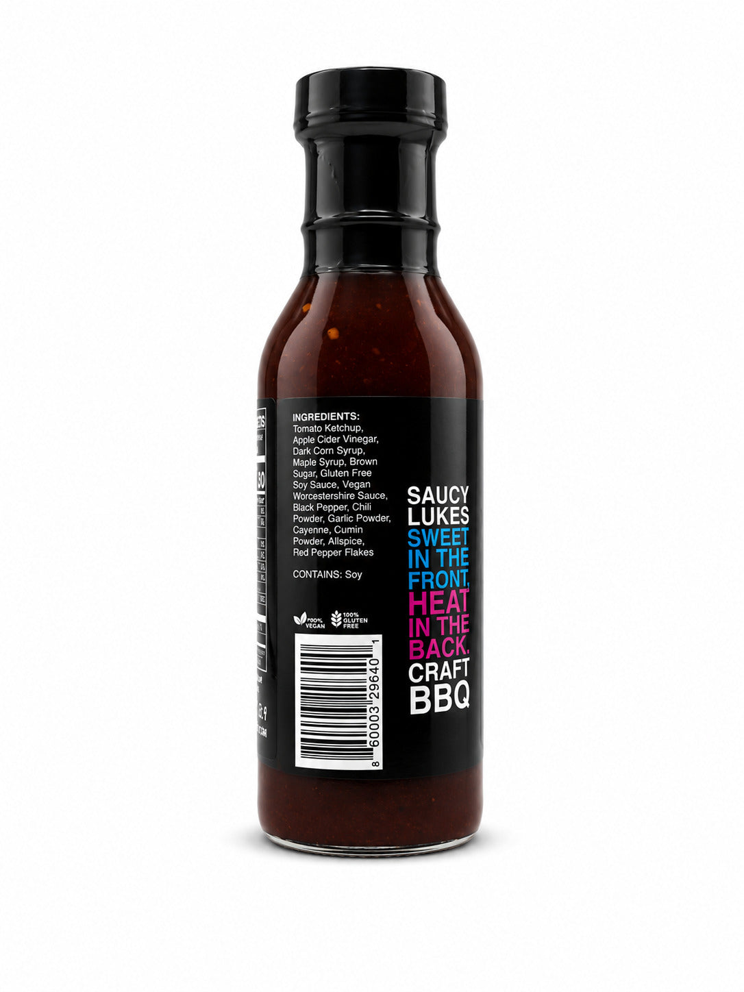 Saucy Lukes Craft BBQ Mullet Sauce bottle with the ingredients label on a white background