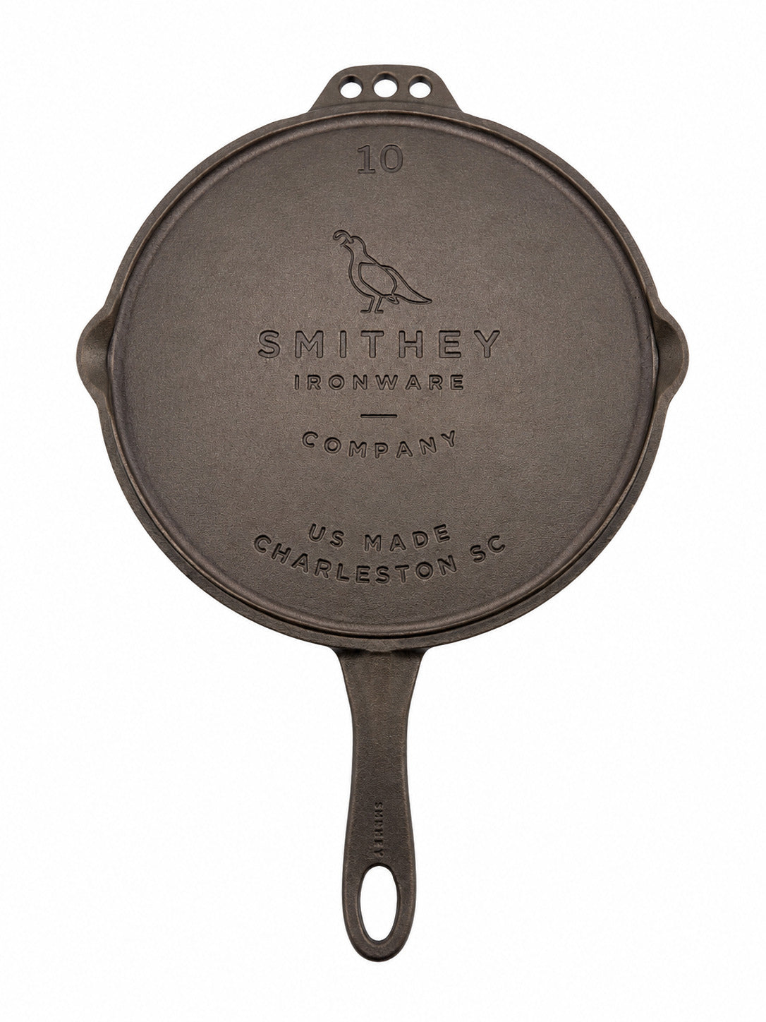 10" Flat Top Griddle with 'Smithey Ironware Company' branding on a white background