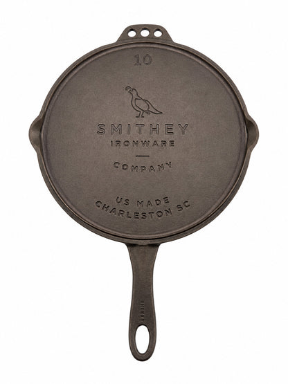 10" Flat Top Griddle with 'Smithey Ironware Company' branding on a white background