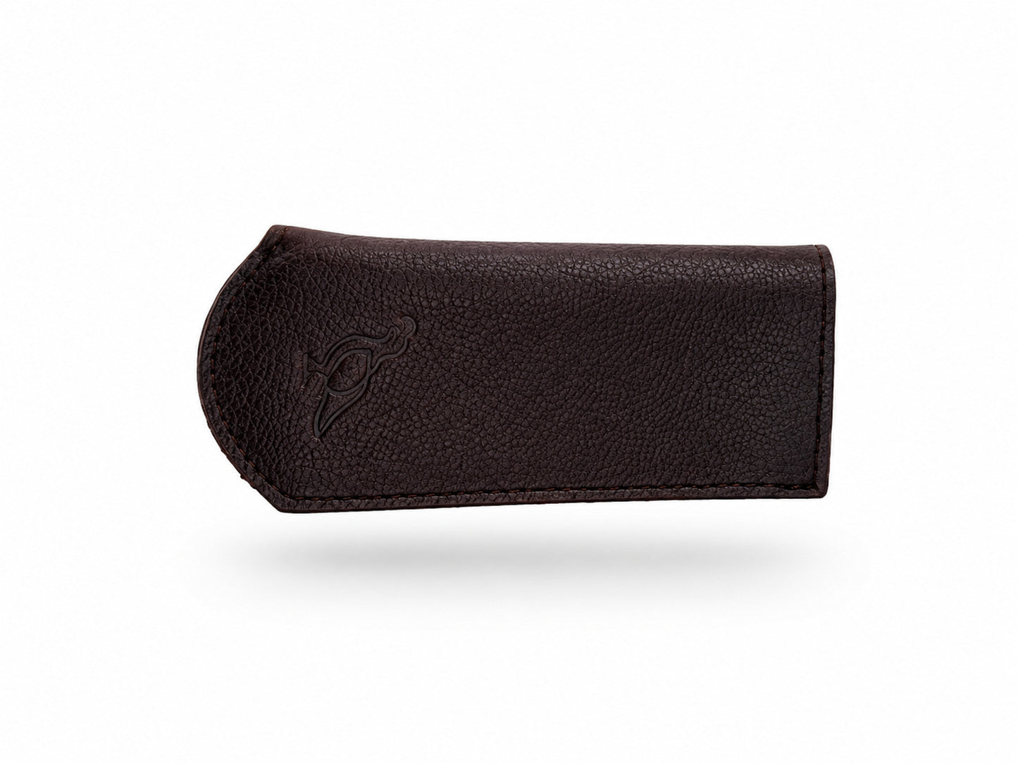 Smithey Ironware Brown Leather Skillet Sleeve with a brand logo on a white background