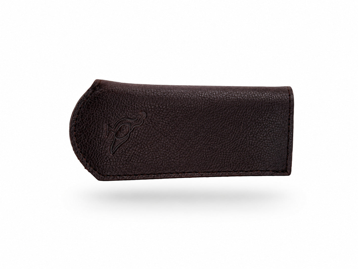 Smithey Ironware Brown Leather Skillet Sleeve with a brand logo on a white background