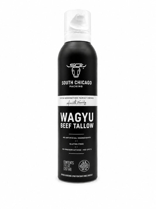 Black spray can of South Chicago Wagyu Beef Tallow on a white background