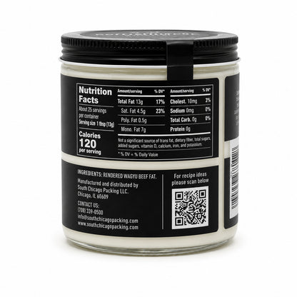 Container with nutrition facts label and QR code on a white background