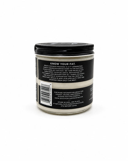 Back of a jar with 'Know Your Fat' branding on a white background