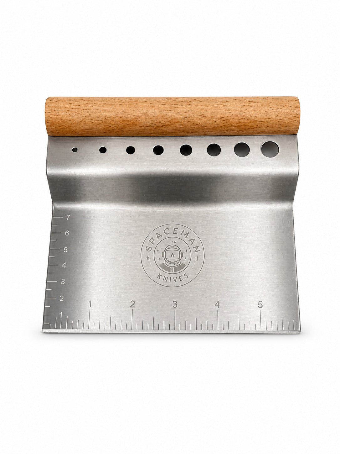 Spaceman Knives Bench Scraper with a wooden handle on a white background