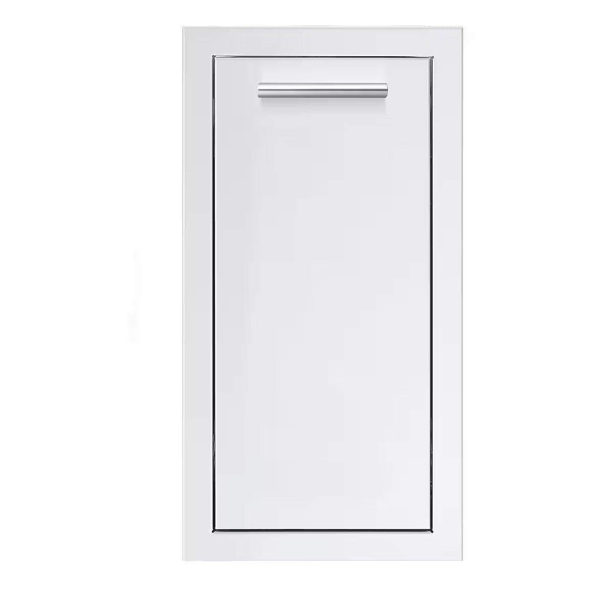 White cabinet door with a rectangular handle on a white background