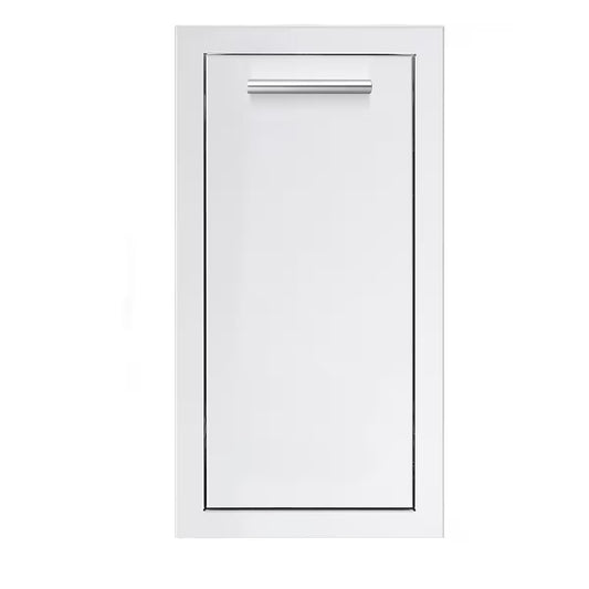 White cabinet door with a rectangular handle on a white background