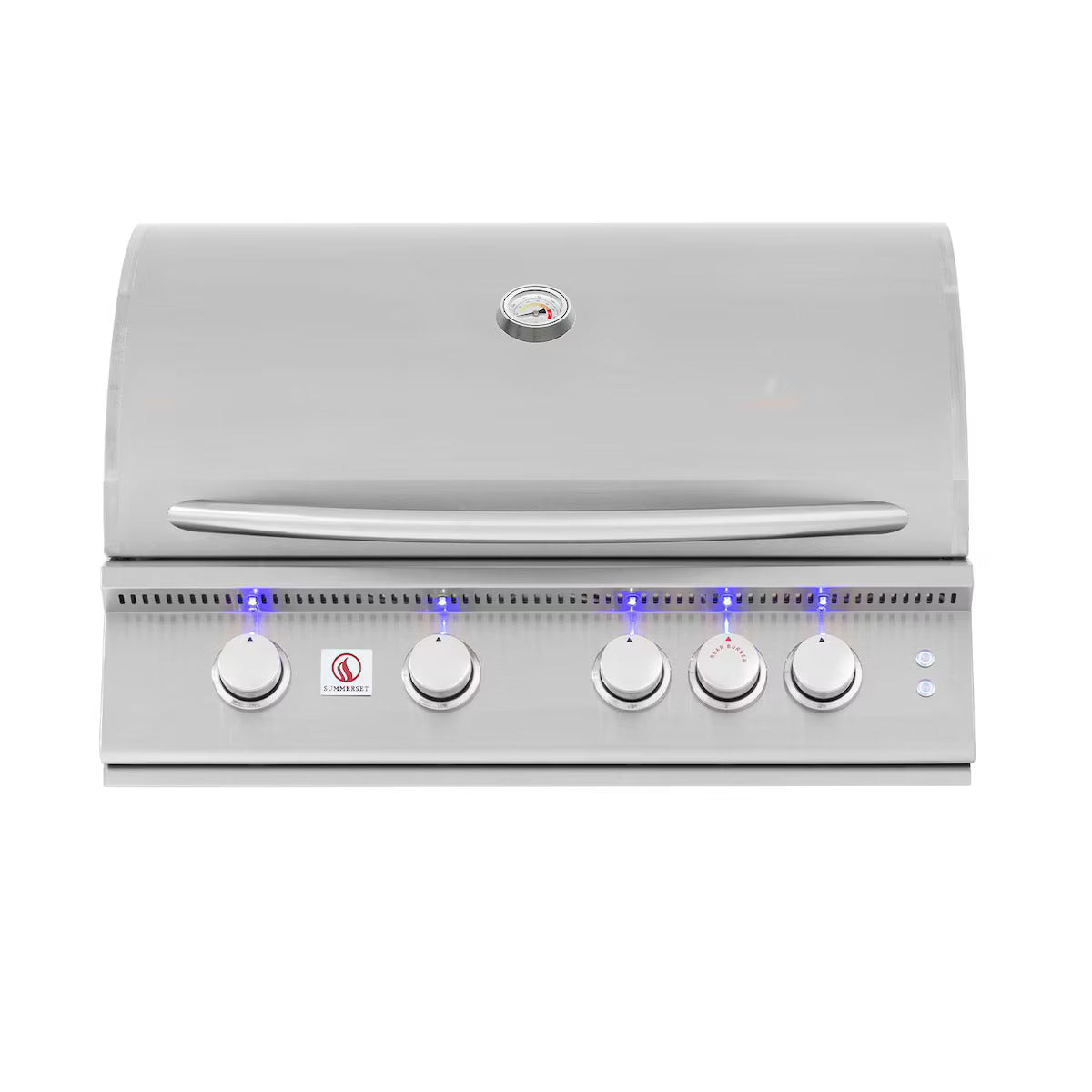 Stainless steel grill with LED lights on a white background