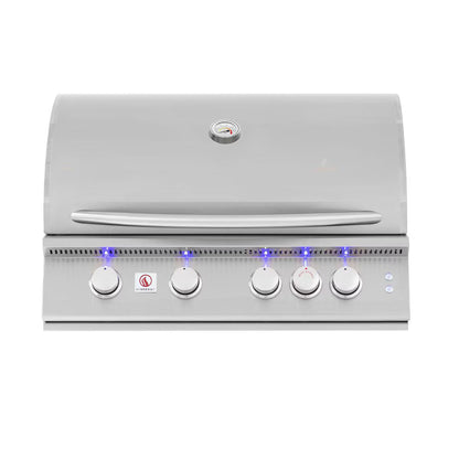 Stainless steel grill with LED lights on a white background