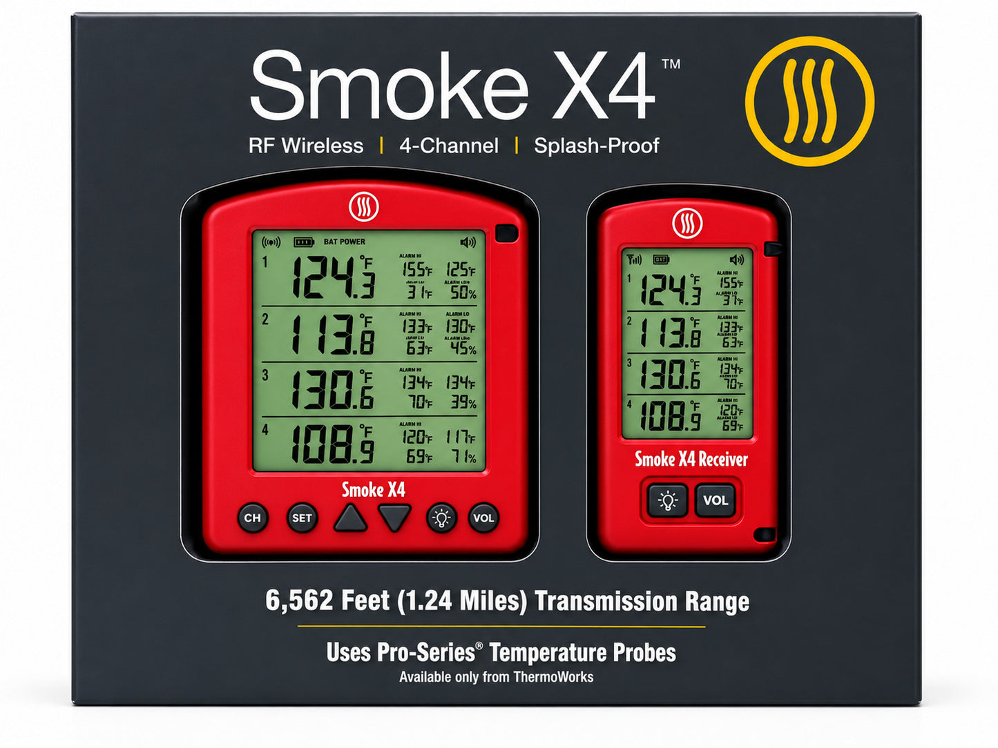 Smoke X4 digital thermometer packaging with two thermometers displayed.