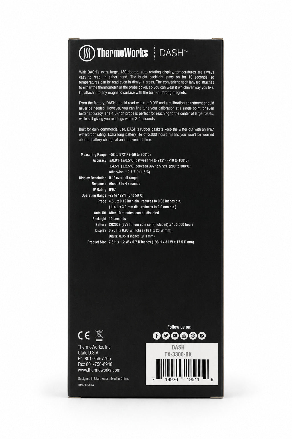 Thermoworks Dash backside of box on a white background