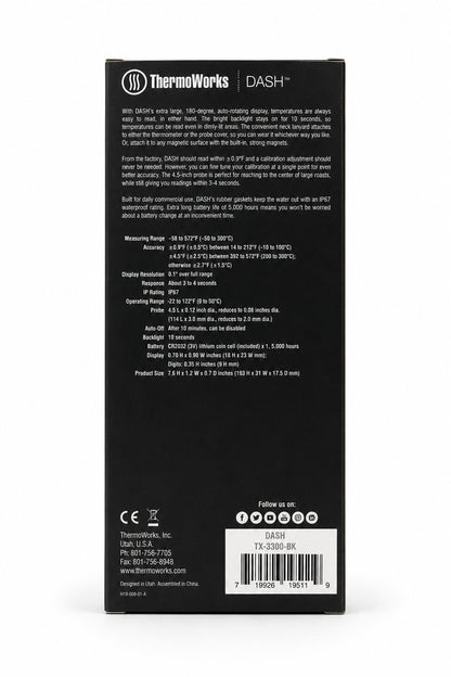 Thermoworks Dash backside of box on a white background