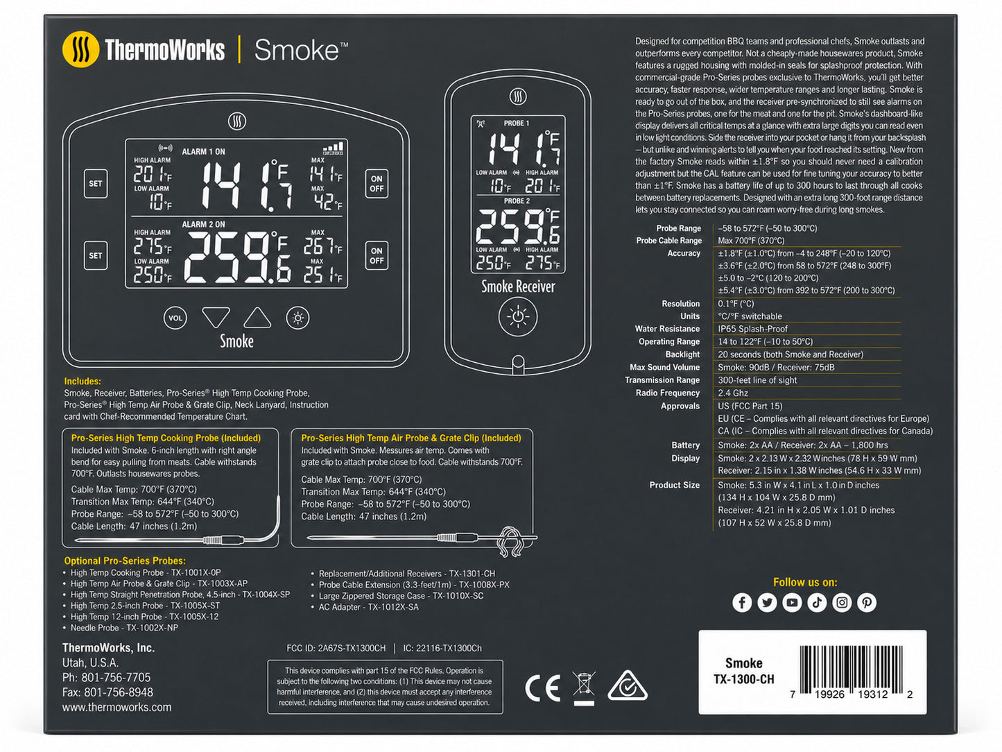 Thermoworks Smoke packaging with digital display and text on white background