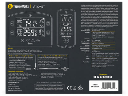 Thermoworks Smoke packaging with digital display and text on white background