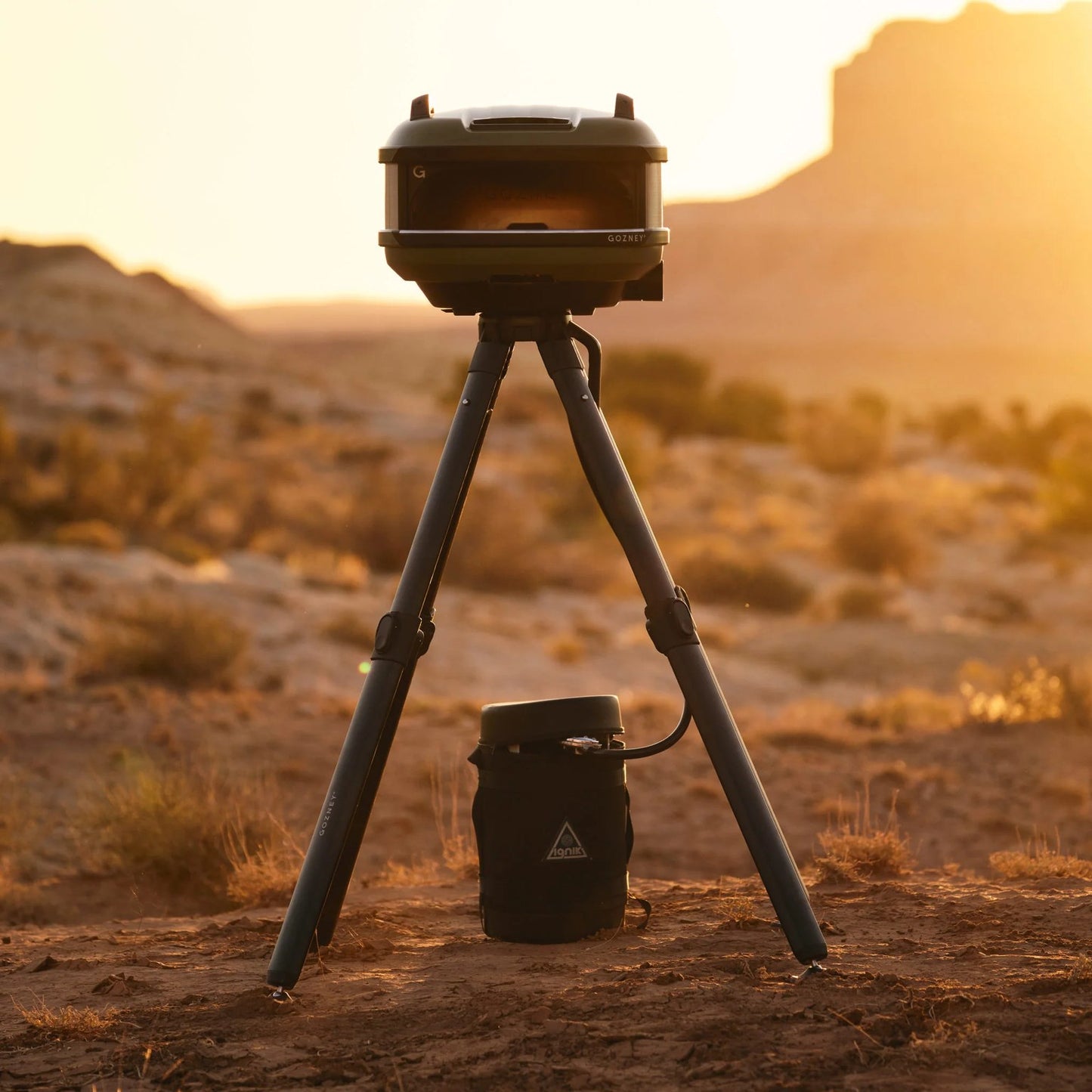 Gozney Tread Venture Stand with a 
pizza oven in the desert