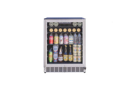 24"  Trueflame Outdoor Rated Refrigerator with Glass Door and Glass Shelves on a white background