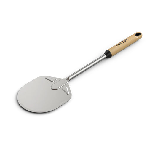 Gozney Venture Turing peel with a wooden handle on a white background