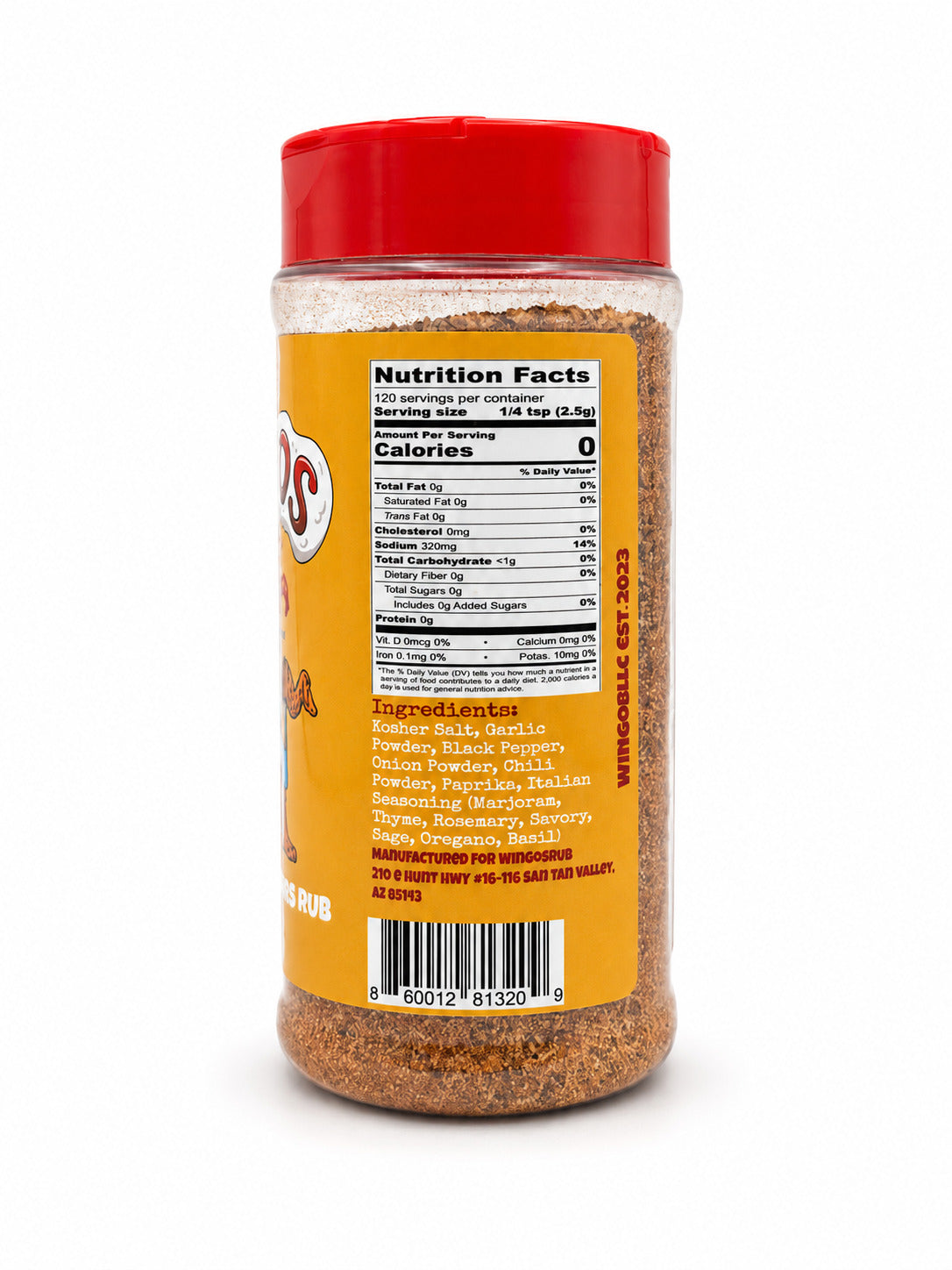 Wingos Anything With Wings bottle with the ingredients label on a white background