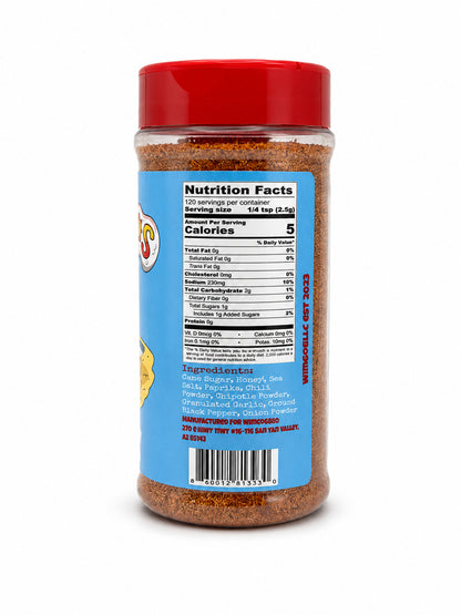 Wingos Sweet Heat Rub bottle with nutrition facts label on a white background