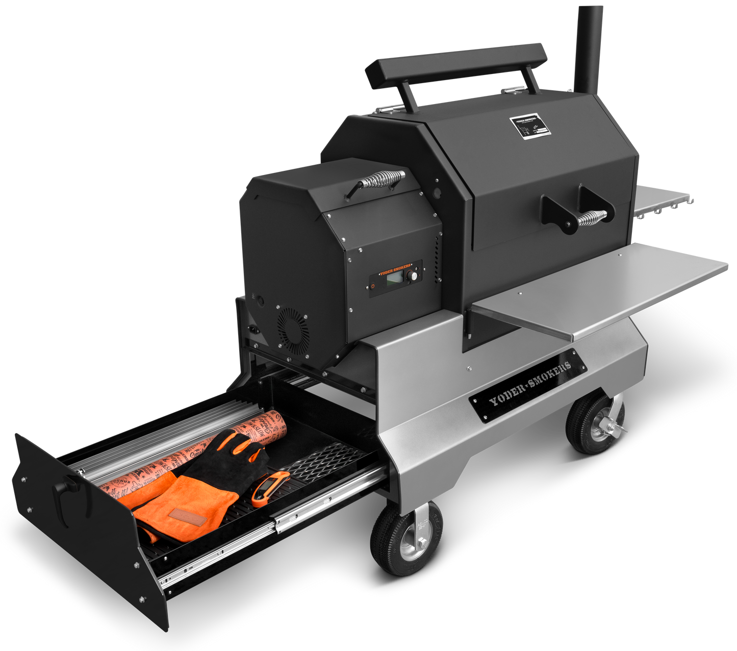 Yoder YS640S PELLET GRILL COMP W/ STORAGE DRAWER STAINLESS SHELVES 8"