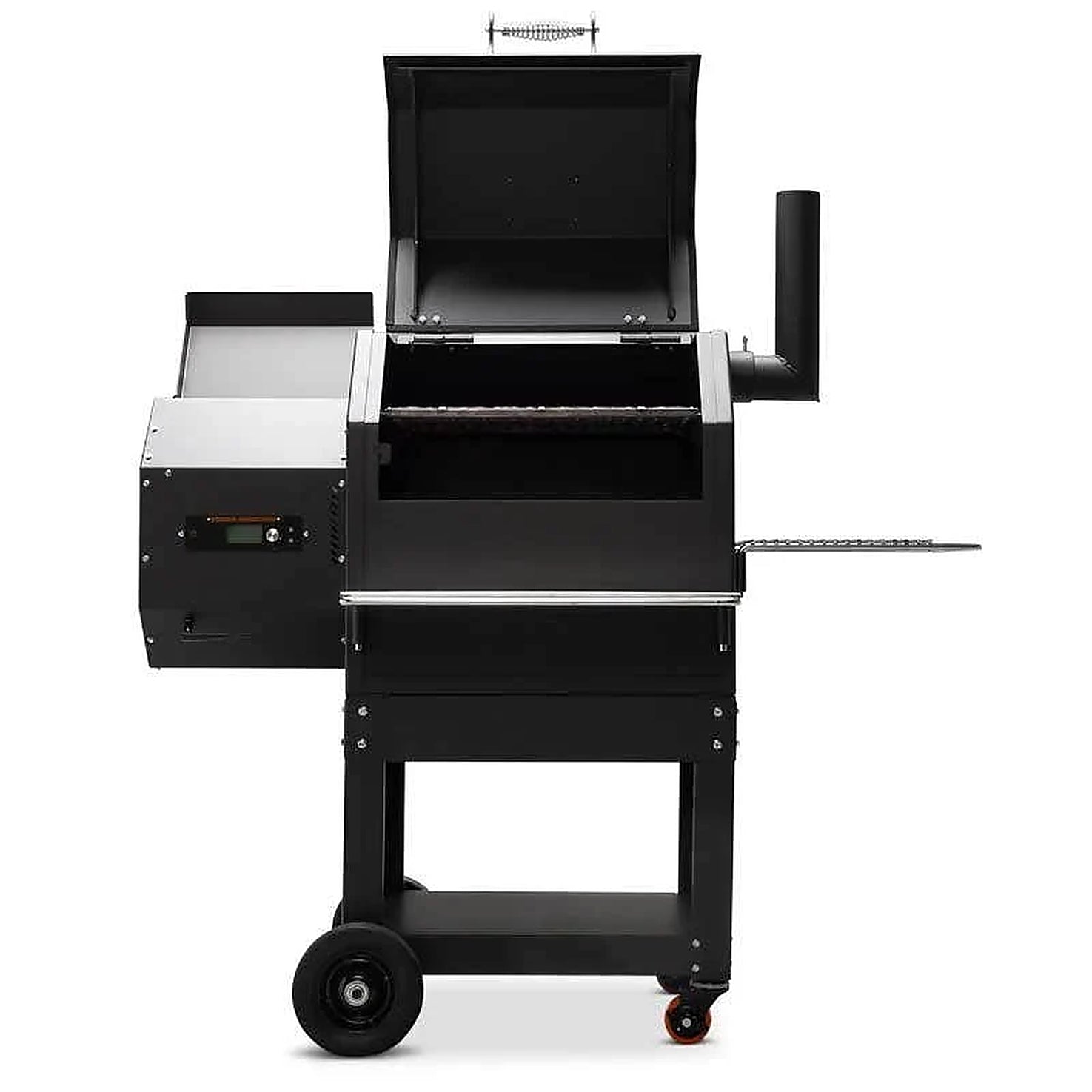 Yoder Smokers ys480s Pellet Smoker with the lid open on a white background