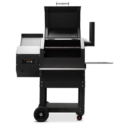 Yoder Smokers ys480s Pellet Smoker with the lid open on a white background