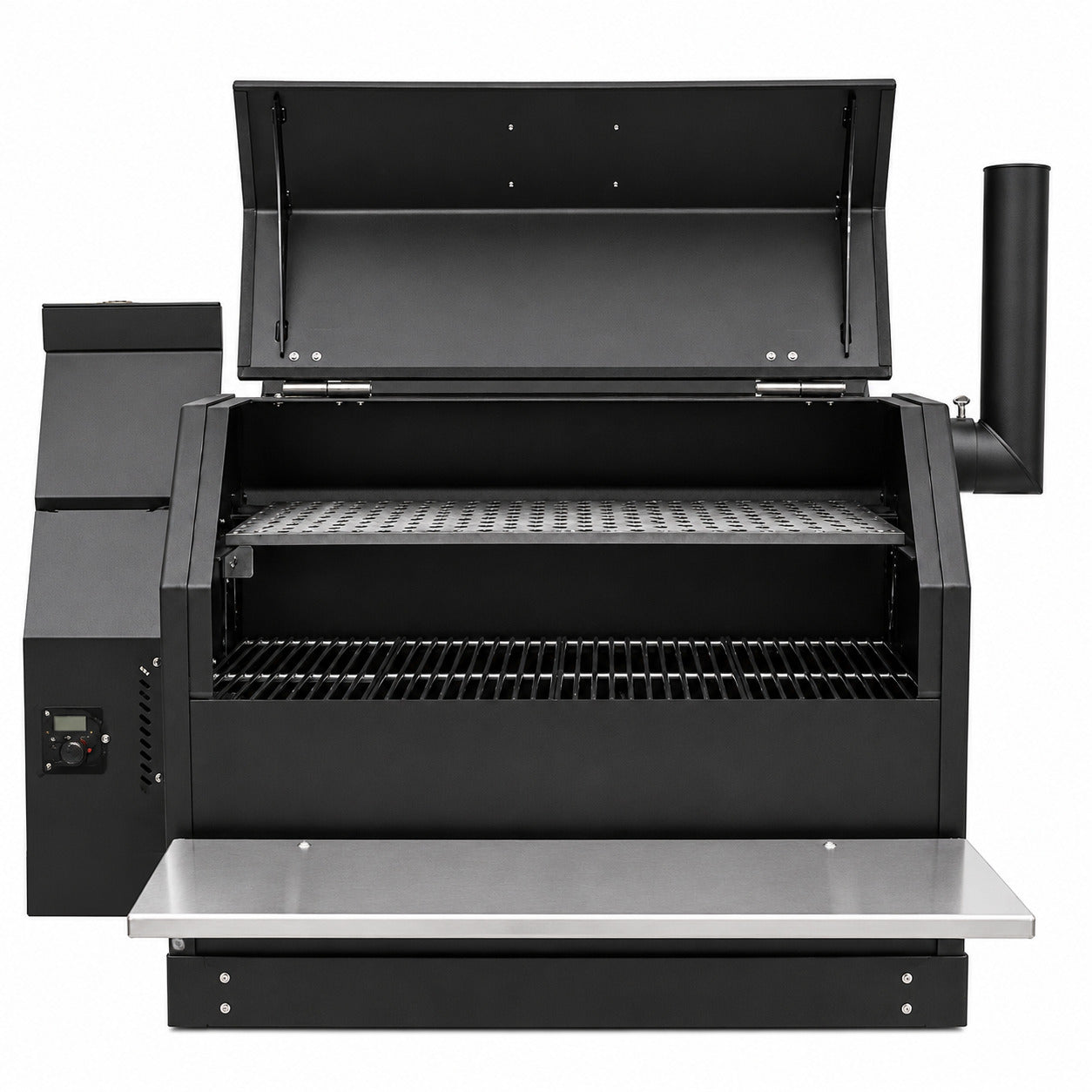 Yoder Smokers ys640s built in pellet smoker with lid open on a white background