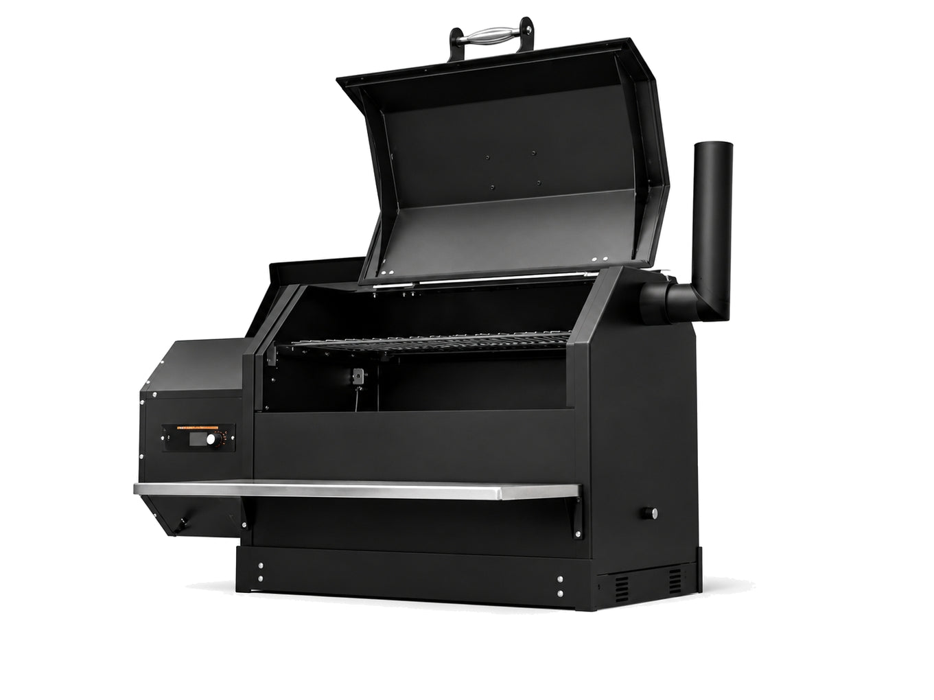 Yoder Smokers ys640s built in pellet smoker with lid open on a white background