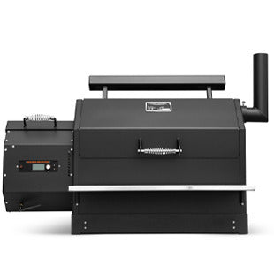 Black grill with a visible brand logo on a white background