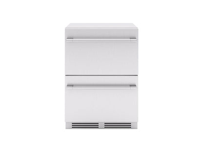 Zephyr Presrv 24-Inch Outdoor Dual Zone Refrigerator Drawers – Stainless Steel on a white background
