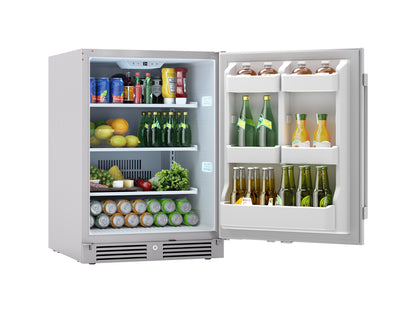 Zephyr Presrv 24-Inch Outdoor Refrigerator – Stainless Steel with door open on a white background