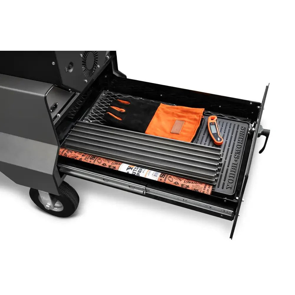 Yoder comp cart with open drawer containing tools and equipment on a white background