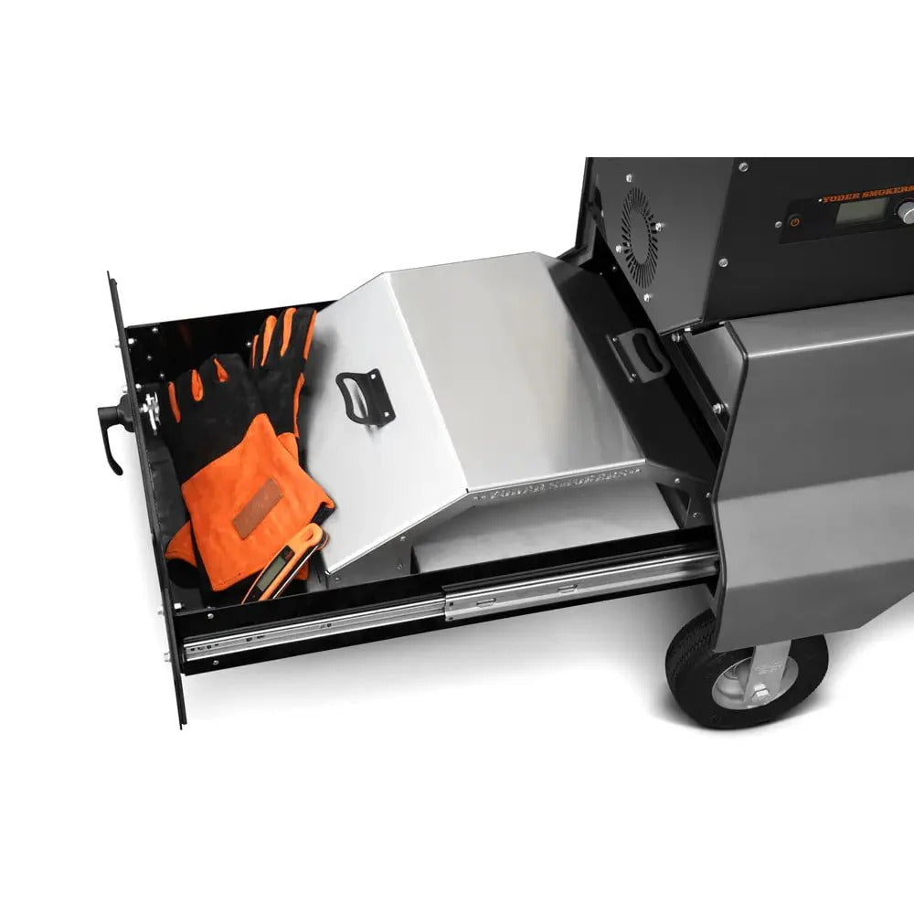 Yoder comp cart with tools and gloves on a white background